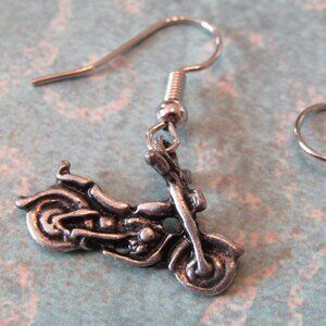 3D Motorcycle Charm Mixed Alloy Metal Small Charm Silverplate Fish Hook Earrings